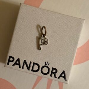 Pandora Retired Sterling Silver Letter “P” Dangle Charm with Clear Zirconia